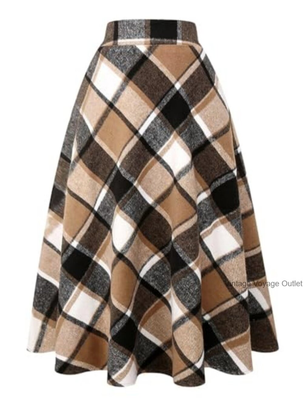 Wool Plaid A-Line Maxi Skirt High Waist Flared Pleated Winter